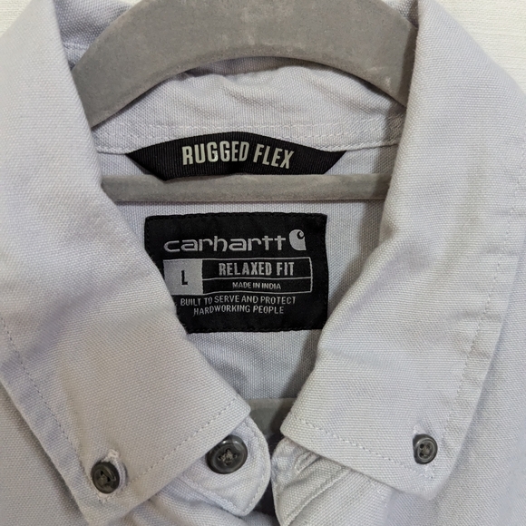 Carhartt men's rugged flex cotton button down shirt size L in light grey - Picture 3 of 6